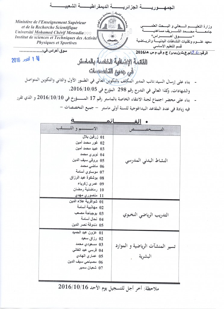 القائمة الخاصة بالماستر